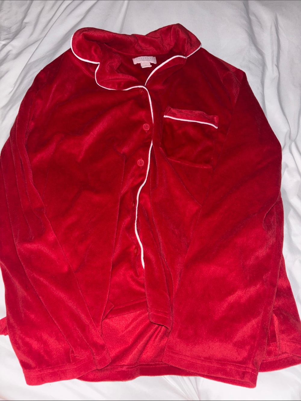 Cabernet Red Velvet Pajama Shirt with White Piping